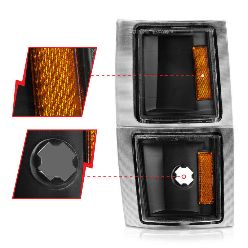 ANZO 1994-1998 Chevrolet Blazer Corner Lights Black Housing Clear Lens w/ Amber Reflector Lights Corner ANZO