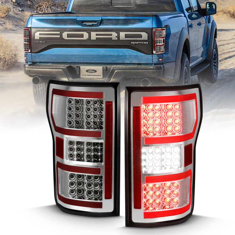 ANZO 2018-2019 Ford F-150 LED Taillight Chrome (Red Light Bar) (w/ Sequential) Tail Lights ANZO