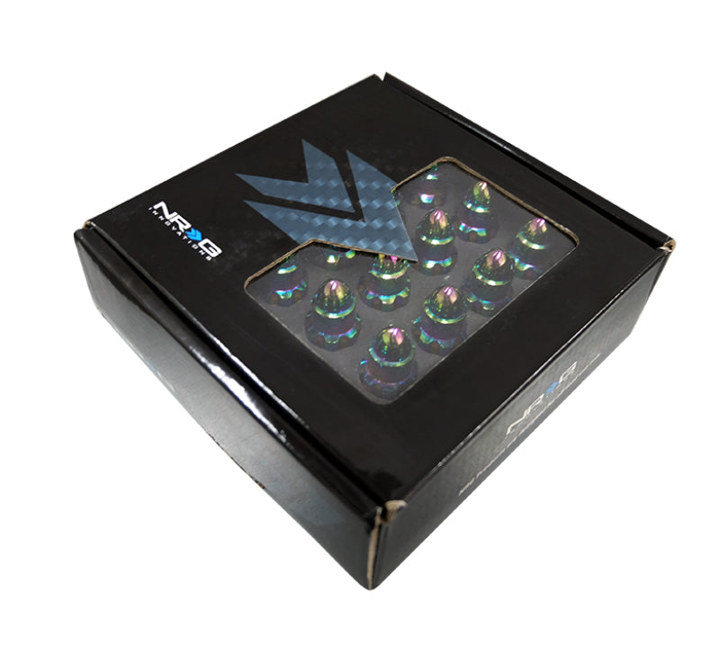 NRG 500 Series M12 X 1.5 Bullet Shape Steel Lug Nut Set - 21 Pc w/Lock Key - Neochrome Lug Nuts NRG
