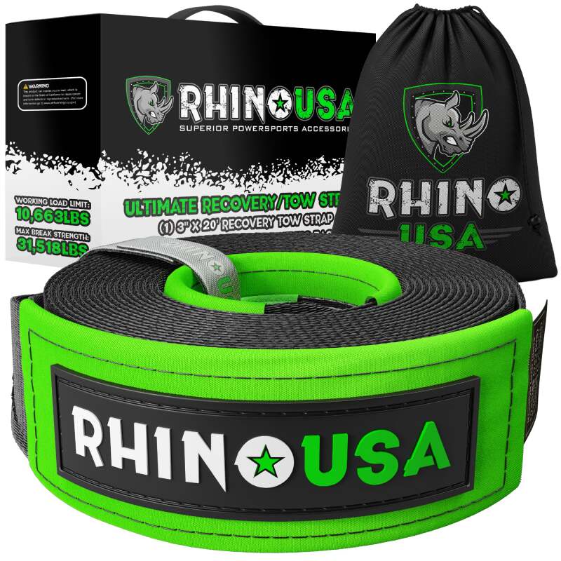 Rhino USA Recovery Tow Strap 3Inx20Ft (Black) Tow Straps Rhino USA