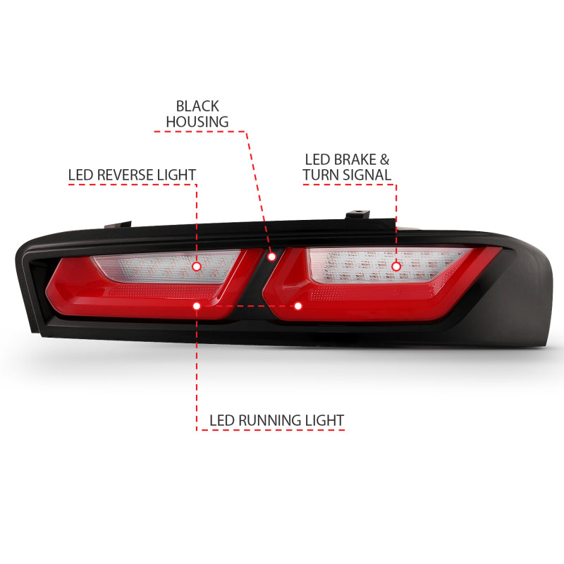 ANZO 2016-2018 Chevrolet Camaro L.E.D T.L Red/Clear Tail Lights ANZO