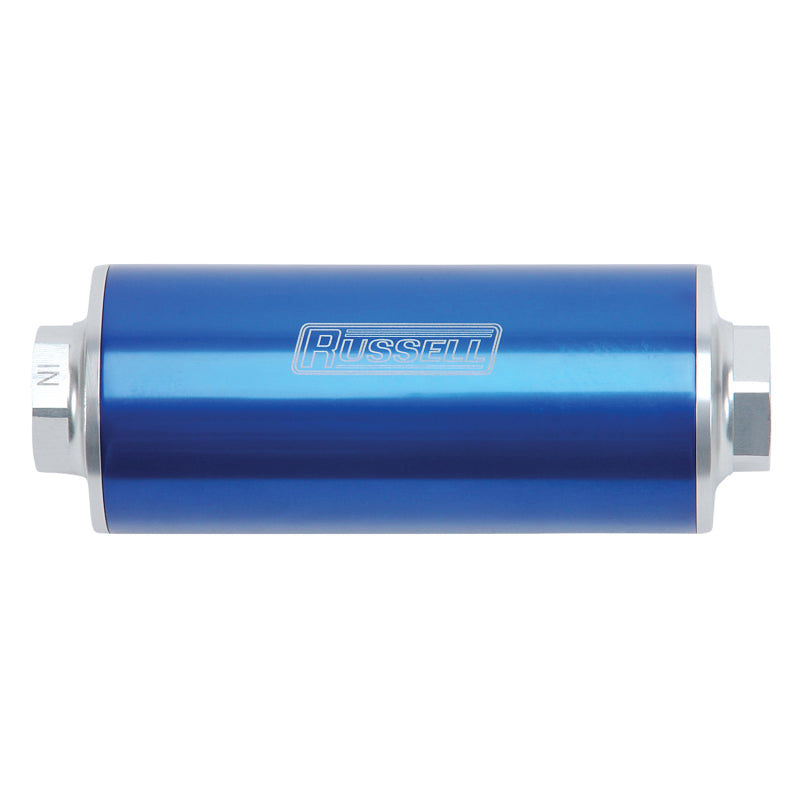 Russell Performance Profilter Fuel Filter 6in Long 60 Micron -10AN Inlet -10AN Outlet - Blue Fuel Filters Russell