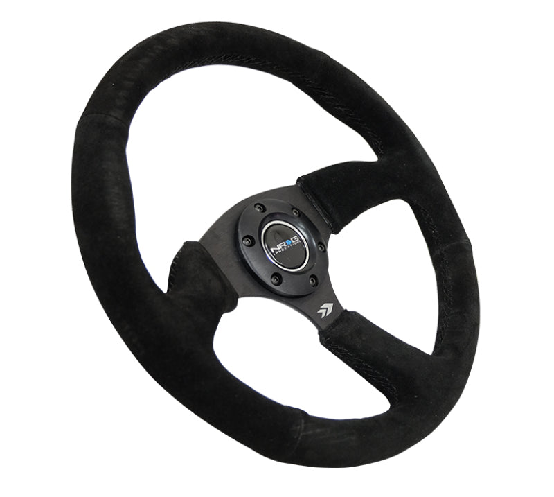 NRG Reinforced Steering Wheel (350mm / 2.5in. Deep) Blk Suede Comfort Grip w/5mm Matte Blk Spokes Steering Wheels NRG