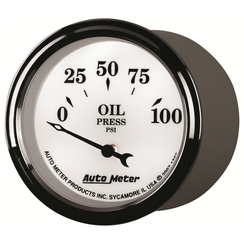 AutoMeter Gauge Oil Press 2-1/16in. 100PSI Elec Old Tyme White II Gauges AutoMeter