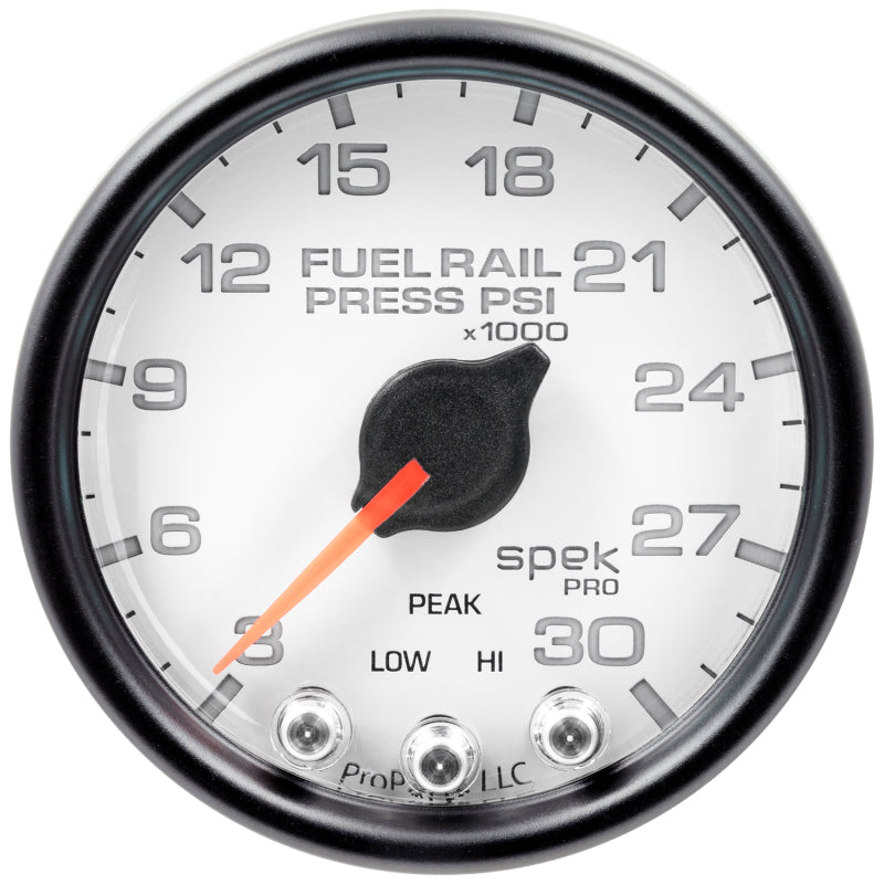 Autometer Spek-Pro Gauge Rail Press 2 1/16in 30Kpsi Stepper Motor W/Peak & Warn Wht/Blk Gauges AutoMeter