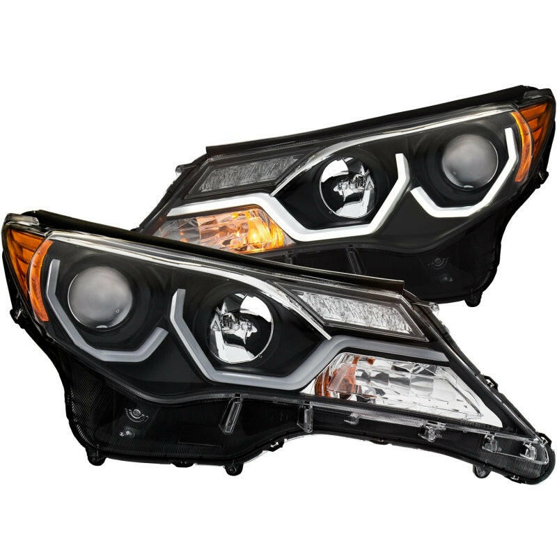 ANZO 2013-2015 Toyota Rav4 Projector Headlights w/ Plank Style Design Black Headlights ANZO