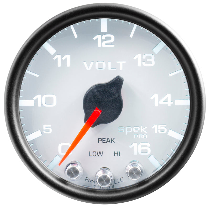 Autometer Spek-Pro Gauge Voltmeter 2 1/16in 16V Stepper Motor W/Peak & Warn Wht/Blk Gauges AutoMeter