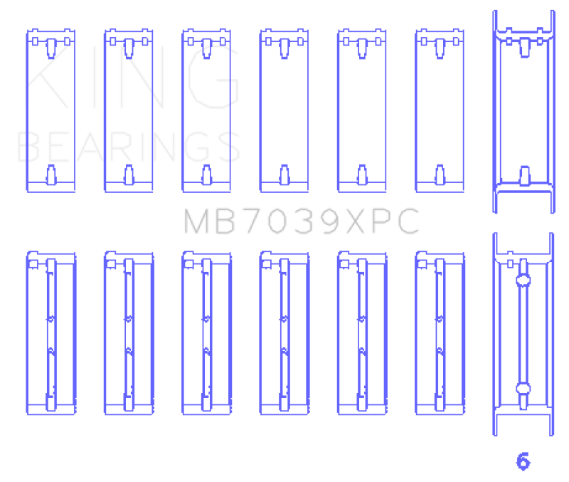 King BMW M20/M50 2.0L/2.5L/2.7L Crankshaft Main Bearings Set (Size STDX) - 7 Pairs Coated Bearings King Engine Bearings