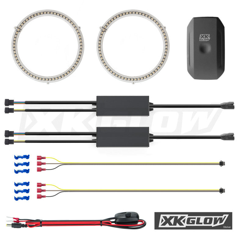 XK Glow 2x90mm - RGB Switchback Halo Million Color XKCHROME Smartphone App Controlled Kit Light Accessories and Wiring XKGLOW