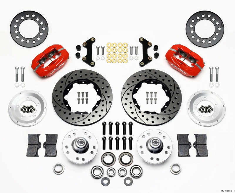 Wilwood Forged Dynalite Front Kit 11.00in Drill-Red 49-54 Chevy / 53-62 Corvette Big Brake Kits Wilwood