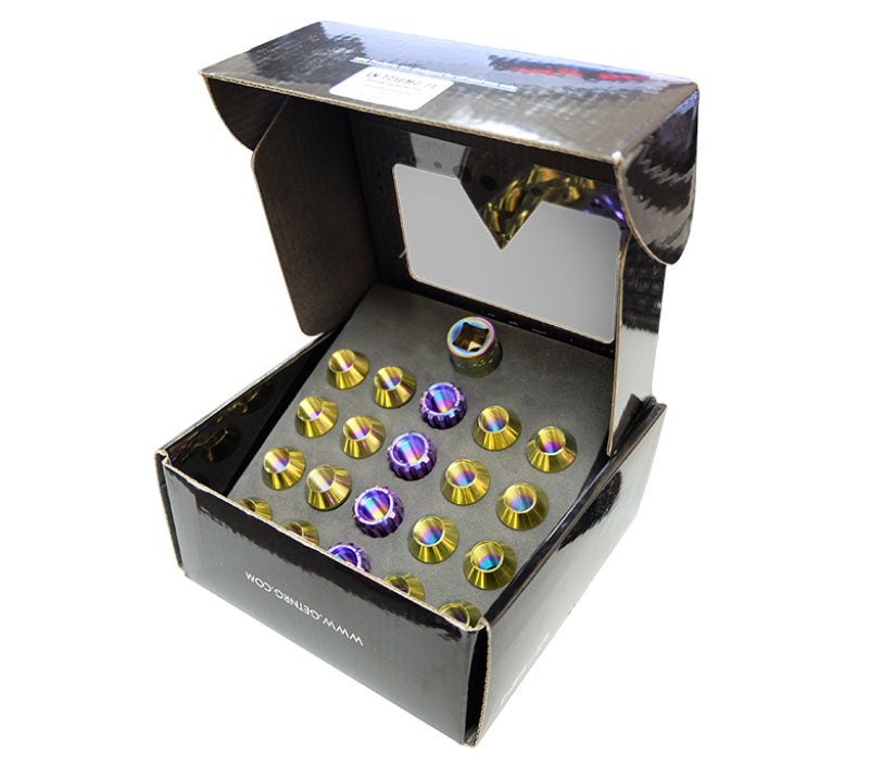 NRG 200 Series M12 X 1.5 Titanium Lug Nut Set - 21 Pc w/Lock Key Socket - Neochrome Lug Nuts NRG