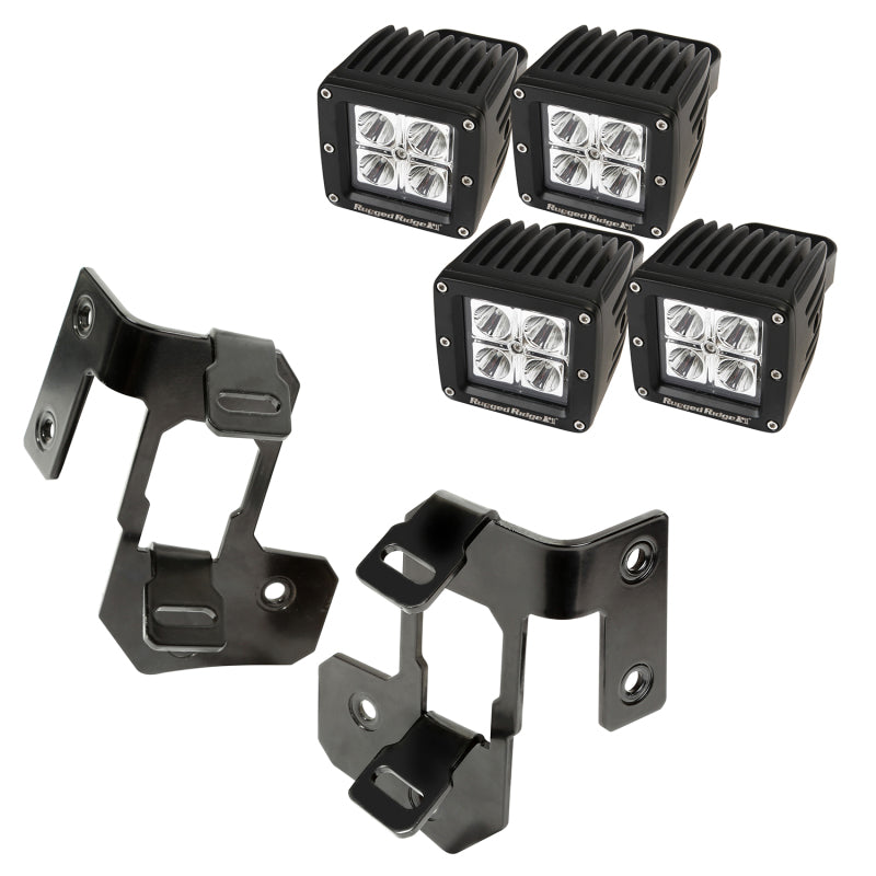Rugged Ridge 07-18 Jeep Wrangler JK Semi-Gloss Black Square A-Pillar LED Light Mount Kit Light Mounts Rugged Ridge