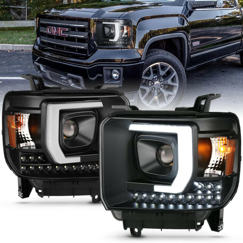 ANZO 2014-2015 GMC Sierra 1500HD Projector Plank Style Headlight Black W/ DRL Headlights ANZO