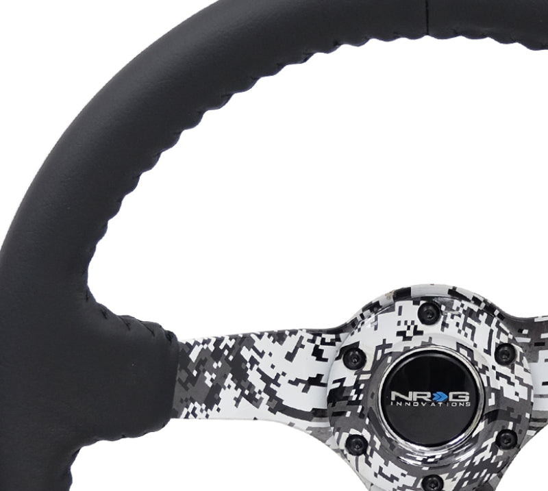 NRG Reinforced Steering Wheel (350mm / 3in. Deep) Blk Leather w/Hydrodipped Digi-Camo Spokes Steering Wheels NRG