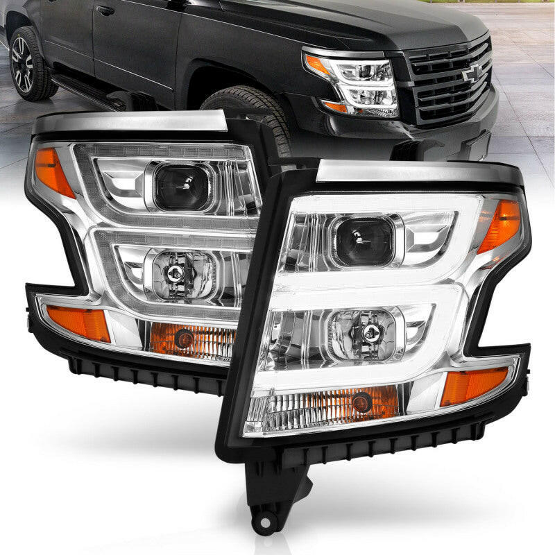 ANZO 2015-2020 Chevy Tahoe Projector Headlights Plank Style Chrome w/DRL Headlights ANZO