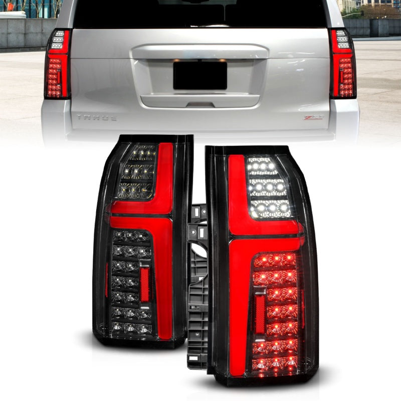 ANZO 15-20 Chevrolet Tahoe Sequential LED Tube Taillights Black Tail Lights ANZO