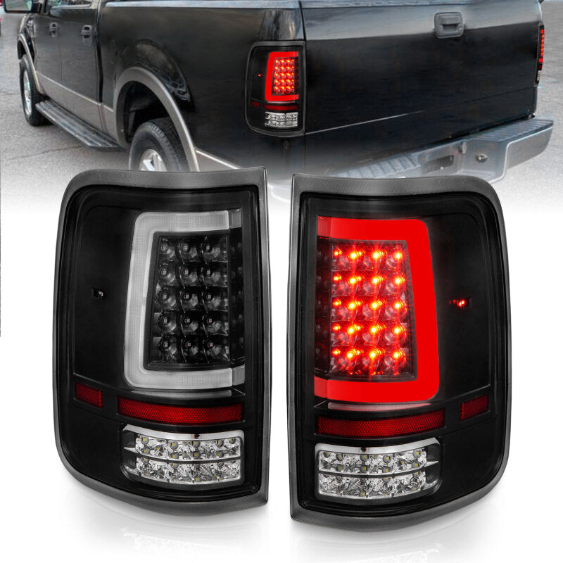 ANZO 2004-2006 Ford F-150 LED Tail Lights w/ Light Bar Black Housing Clear Lens Tail Lights ANZO