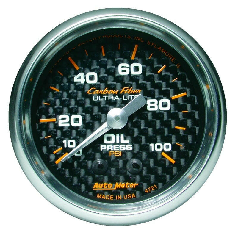 Autometer Carbon Fiber 52mm 100 PSI Mechanical Oil Pressure Gauge Gauges AutoMeter