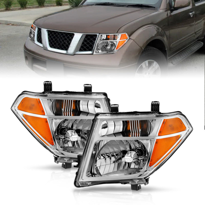 ANZO 2005-2008 Nissan Pathfinder Crystal Headlight Chrome Amber (OE Replacement) Headlights ANZO