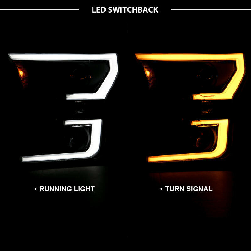 ANZO 2015-2017 Ford F-150 Projector Headlights w/ Plank Style Switchback Black w/ Amber Headlights ANZO