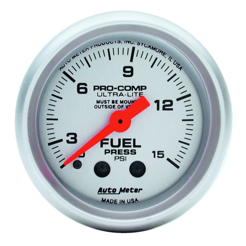 Autometer Ultra-Lite 2-1/16in 0-15 PSI Mechanical Fuel-Pressure Gauge w/ Isolator Gauges AutoMeter