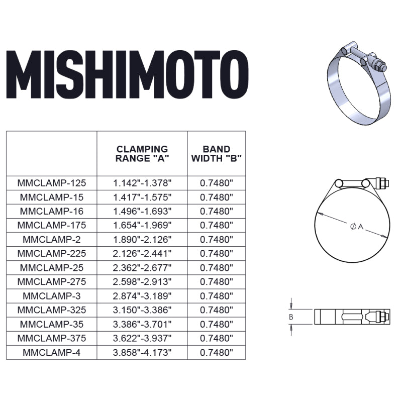 Mishimoto 4 Inch Stainless Steel T-Bolt Clamps Clamps Mishimoto