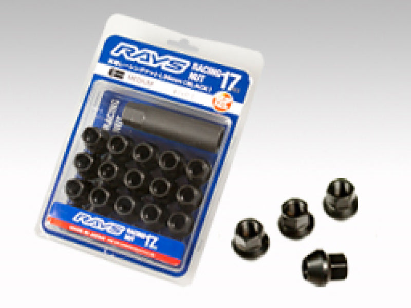 Rays 17 Hex Racing Nut Set L25 Short Type 12x1.25 - Black Chromate (16 Pieces) Lug Nuts Rays