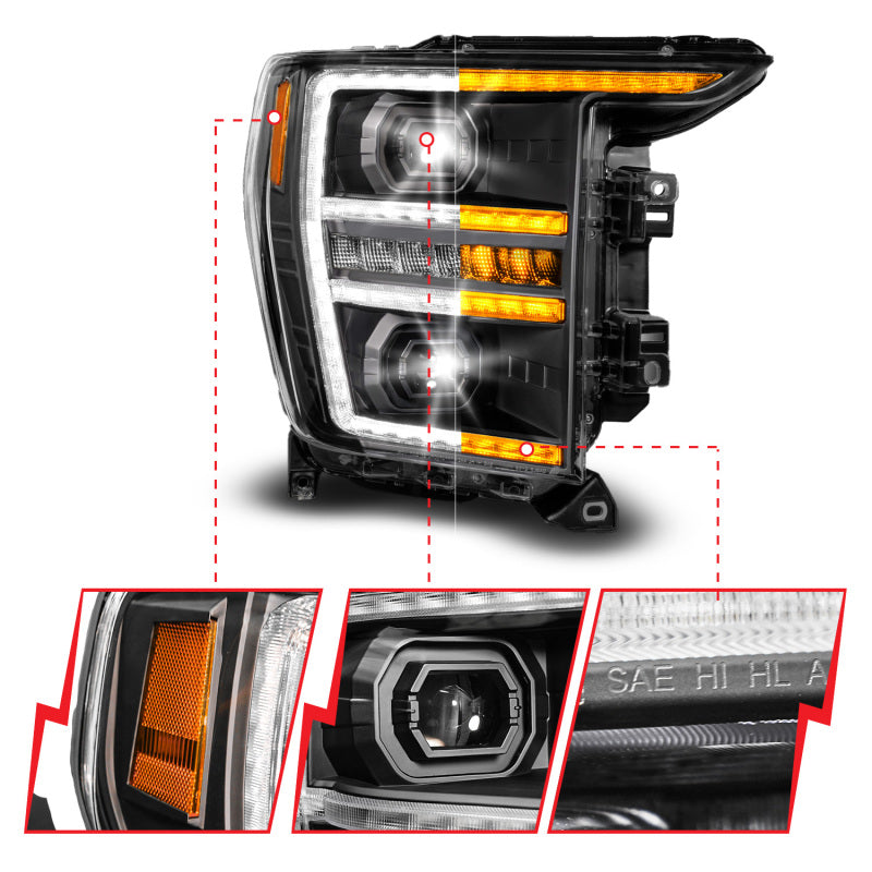 ANZO 21-23 Ford F150 LED Projector Headlight w/Switchback+Sequential - Black (Passenger Side Only) Headlights ANZO