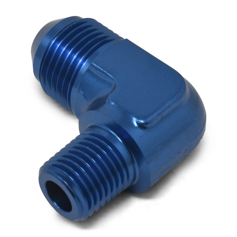 Russell Performance -8 AN to 3/8in NPT 90 Degree Flare to Pipe Adapter (Blue) Fittings Russell