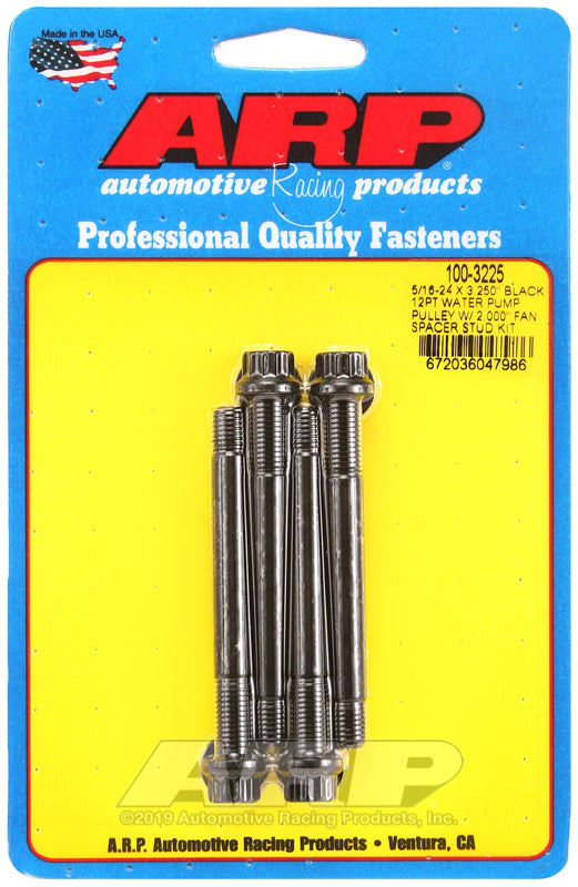 ARP 5/16-24 X 3.250 black 12pt water pump pulley w/ 2.000in fan spacer stud kit Rod Bolt Kits ARP