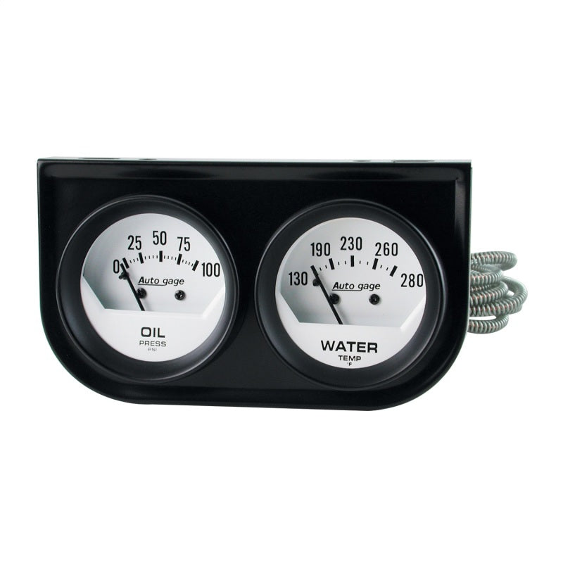 AutoMeter Gauge Console Oilp/Wtmp 2in. 100PSI/280 Deg. F Wht Dial Blk Bzl Autogage Gauges AutoMeter