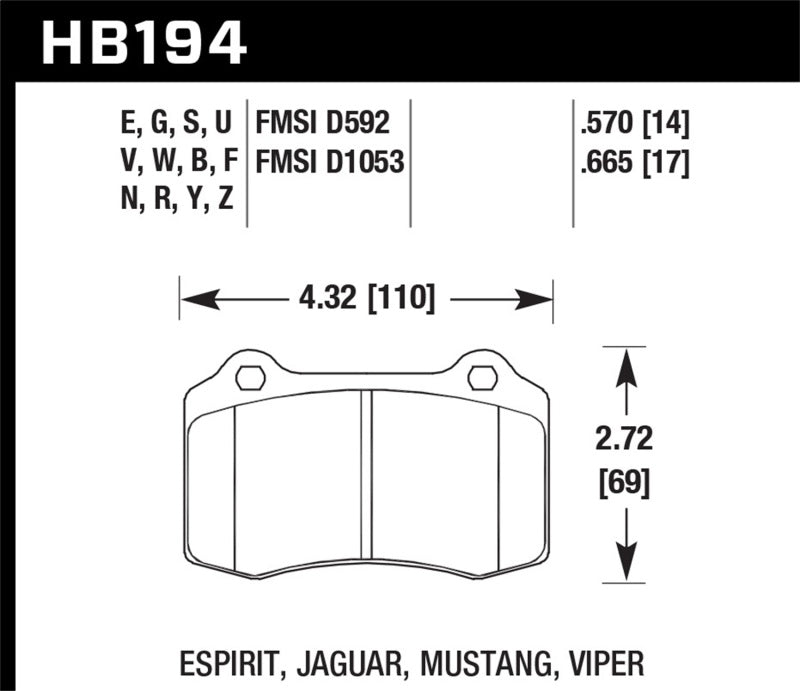 Hawk 2010 Camaro SS HT-14 Race Rear Brake Pads Brake Pads - Racing Hawk Performance