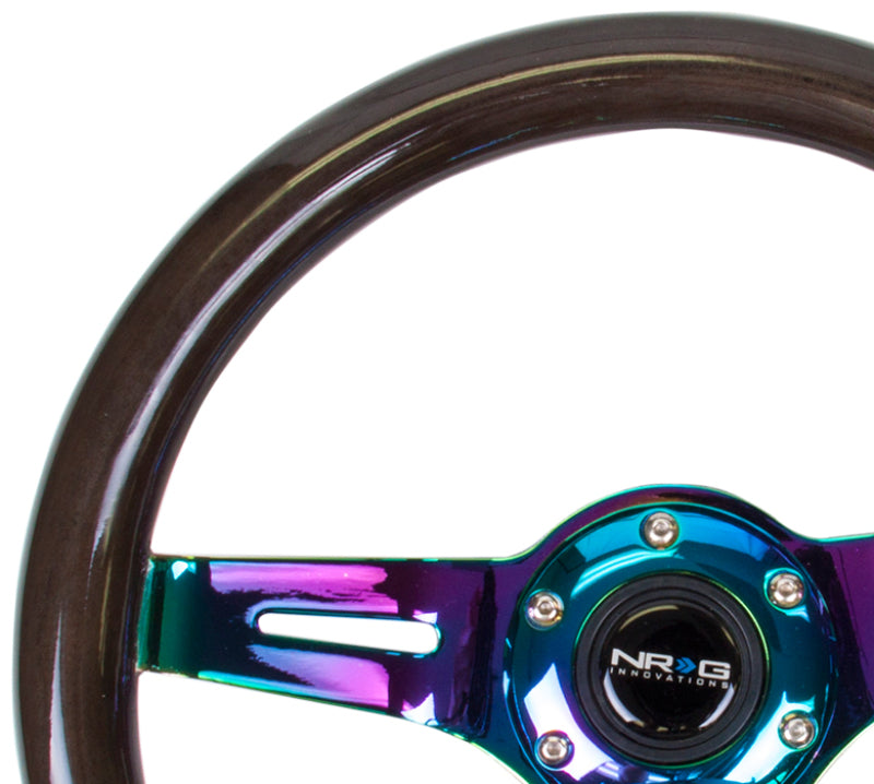 NRG Classic Wood Grain Steering Wheel (310mm) Black w/Neochrome 3-Spoke Center Steering Wheels NRG