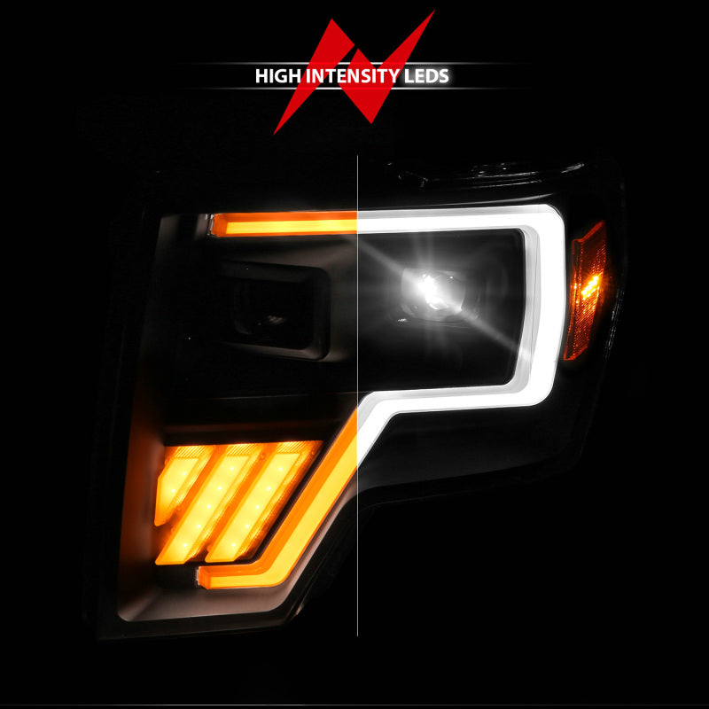 ANZO 09-14 Ford F-150 (Factory Halogen Model ONLY) Full LED Proj Headlights Init/SeqSig Black - Pair Headlights ANZO