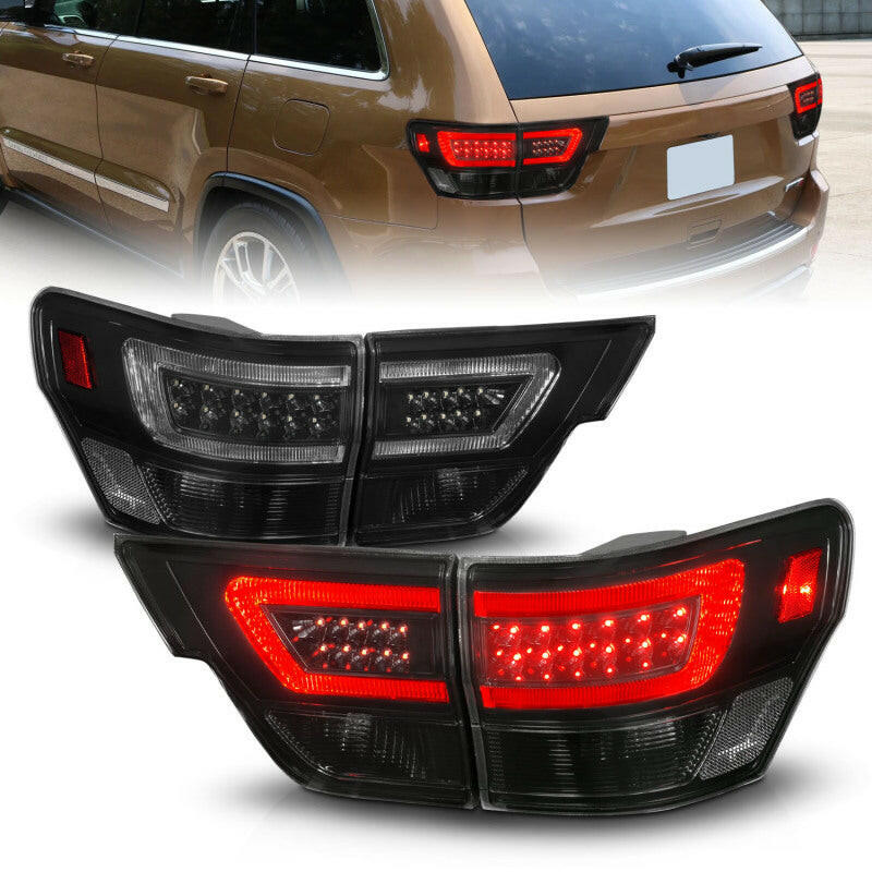 ANZO 11-13 Jeep Grand Cherokee LED Taillights w/ Lightbar Black Housing/Smoke Lens 4pcs Tail Lights ANZO
