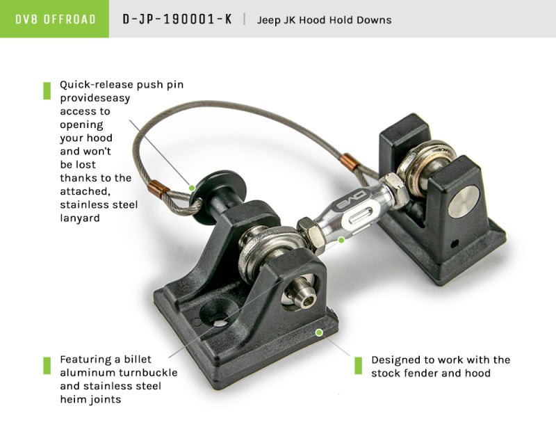 DV8 Offroad 2007-2018 Jeep JK Hood Hold Downs Hood Pins DV8 Offroad