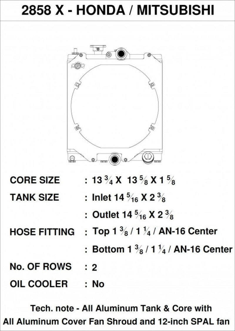 CSF Universal Half Radiator w/-16AN & Slip-On Fittings/12in SPAL Fan & Shroud Radiators CSF
