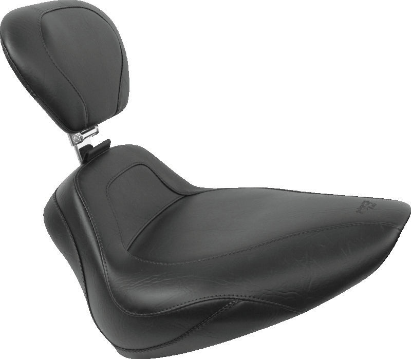Mustang 00-15 Harley Softail Standard Rear Tire Sport Touring Solo Seat w/Driver Backrest - Black Solo Motorcycle Seats Mustang Motorcycle