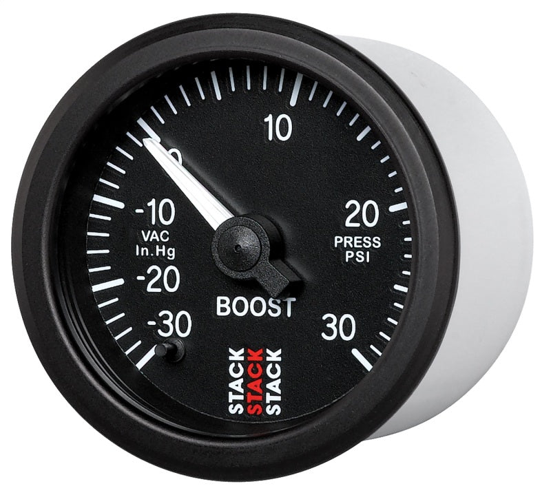 Autometer Stack 52mm -30INHG to +30 PSI (Incl T-Fitting) Pro Stepper Motor Boost Press Gauge - Black Gauges AutoMeter