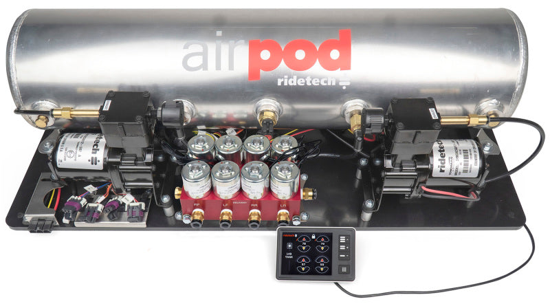 Ridetech RidePro E5 Air Ride Control System 5Gal Dual Compressor AirPod Hi-Flow Big Red 3/8in Valves Air Compressor Systems Ridetech