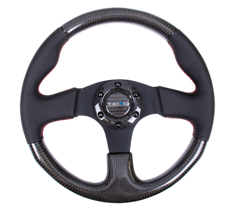 NRG Carbon Fiber Steering Wheel (315mm) Leather Trim w/Red Stitching Steering Wheels NRG