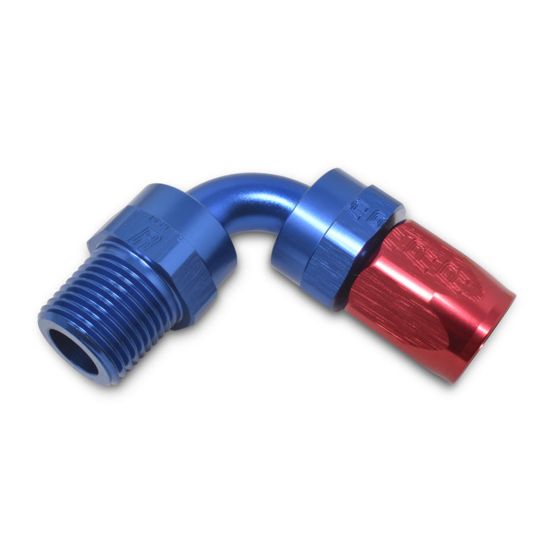 Russell Performance -8 AN Red/Blue 90 Degree Full Flow Swivel Pipe Thread Hose End (With 1/2in NPT) Fittings Russell