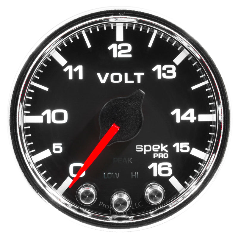 Autometer Spek-Pro Gauge Voltmeter 2 1/16in 16V Stepper Motor W/Peak & Warn Blk/Chrm Gauges AutoMeter