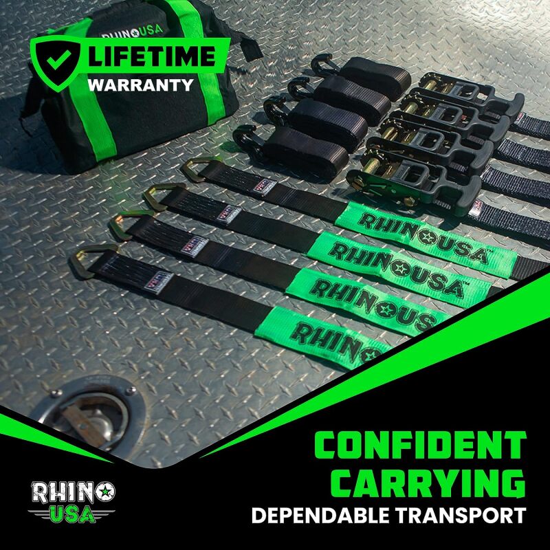 Rhino USA Heavy Duty Vehicle Tie Down Kit - Black Cargo Tie-Downs Rhino USA