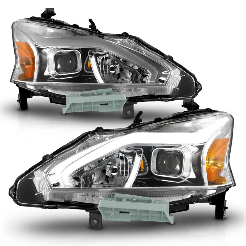 ANZO 13-15 Nissan Altima (w/o Factory HID Bulbs) Projector Headlights - w/ Light Bar Chrome Housing Headlights ANZO