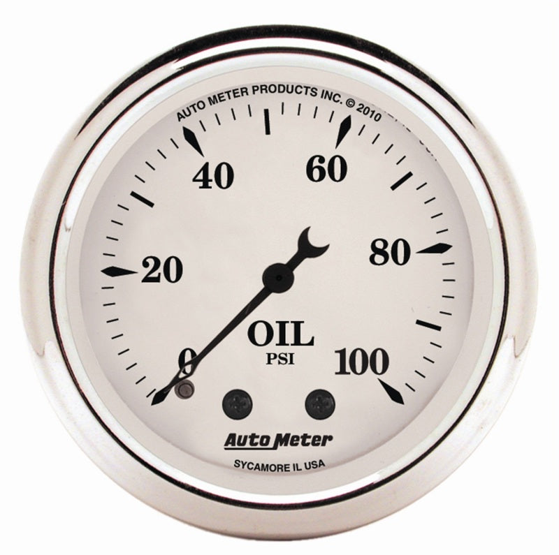 AutoMeter Gauge Oil Press 2-1/16in. 100PSI Mech Old Tyme White Gauges AutoMeter