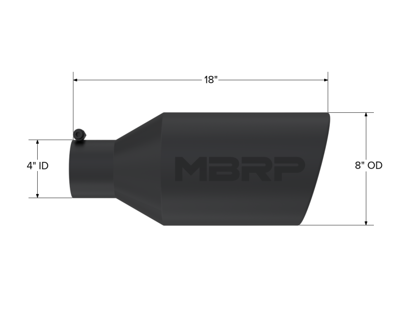 MBRP Universal Tip 8in O.D. Rolled End 4in inlet 18in length Black Tips MBRP