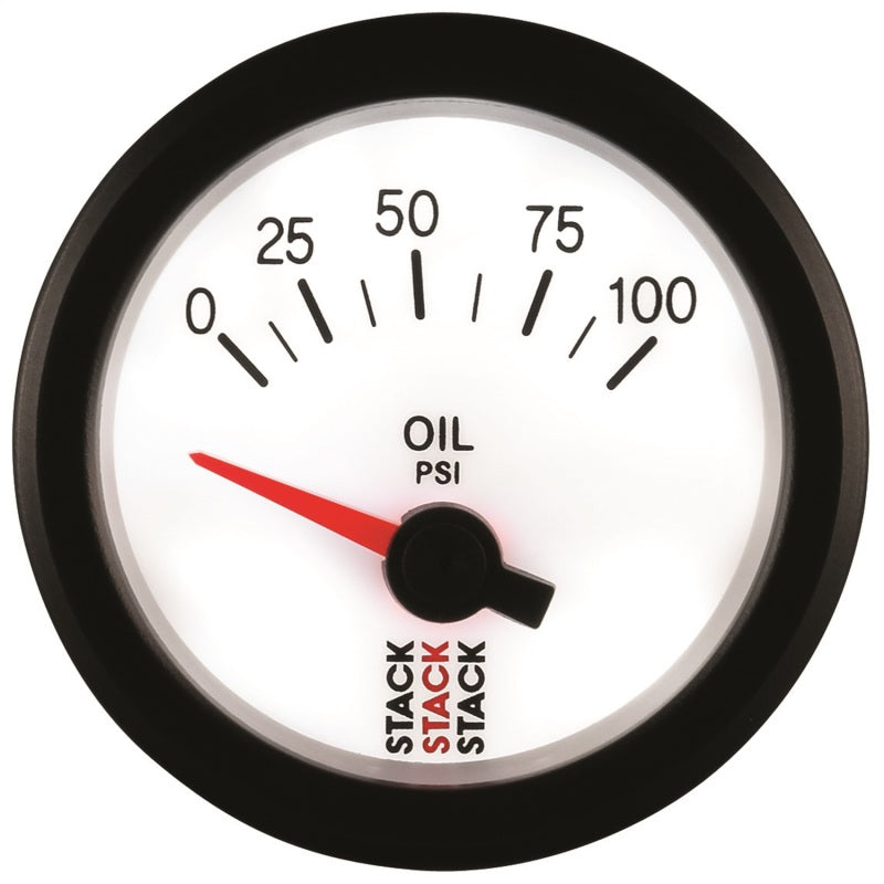Autometer Stack 52mm 0-100 PSI 1/8in NPTF Electric Oil Pressure Gauge - White Gauges AutoMeter