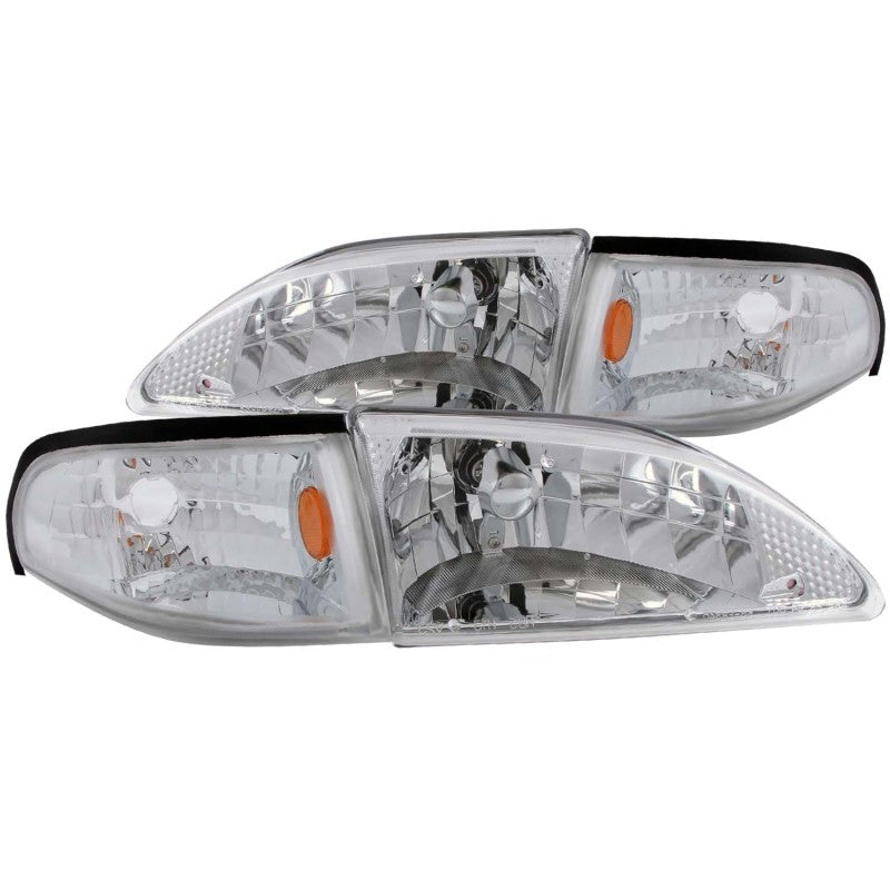 ANZO 1994-1998 Ford Mustang Crystal Headlights Chrome Headlights ANZO