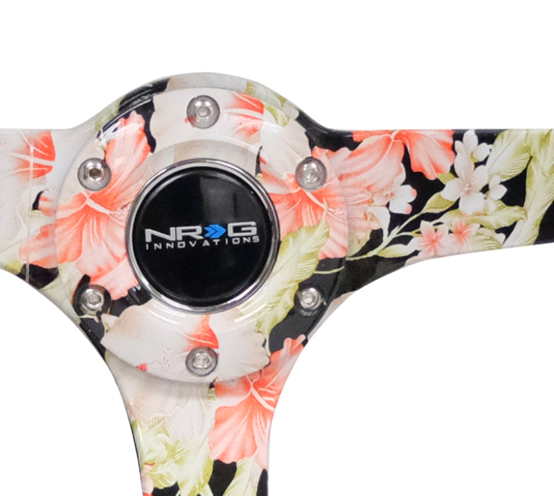 NRG Reinforced Steering Wheel (350mm / 3in. Deep) Blk Suede Floral Dipped w/ Blk Baseball Stitch Steering Wheels NRG